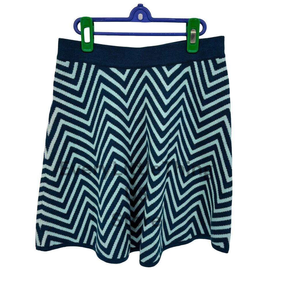 Krimson Klover Mini Skirt XS Merino Wool Blend Knit Swing‎ Chevron Zigzag Blue